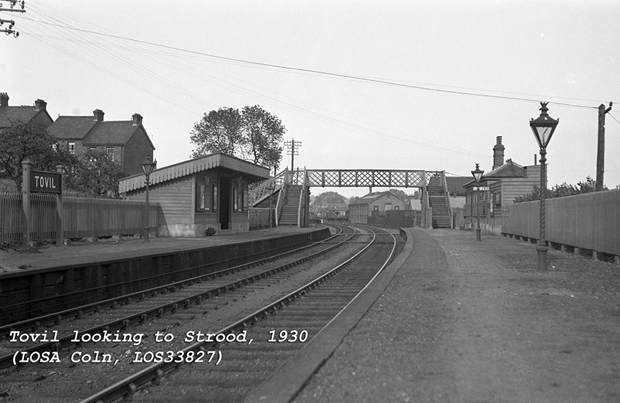 LOS33827 Tovil 1930 Overall view of platforms looking to Maidstone up platform shelter prominent orig